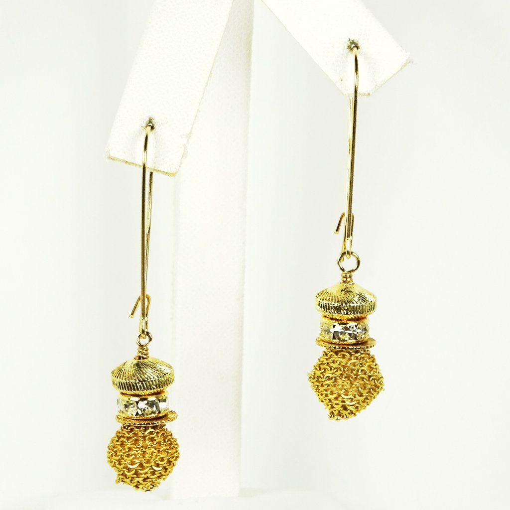 Akola Yellow Gold Plated Hand Made Clear Crystal & Chain Dangle Earrings
